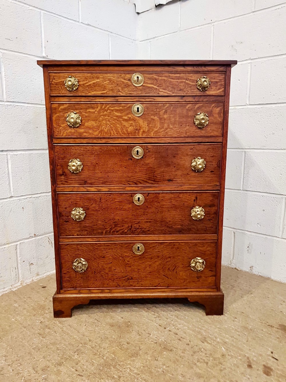 ANTIQUE REGENCY TALL NARROW OAK CHEST OF DRAWERS C1820 View IV