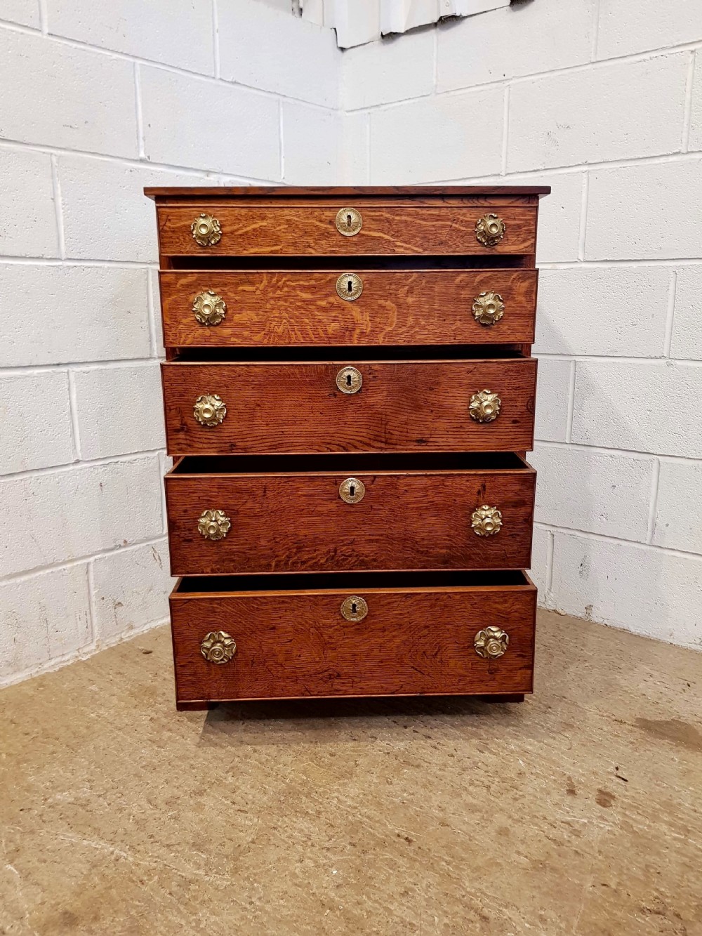 ANTIQUE REGENCY TALL NARROW OAK CHEST OF DRAWERS C1820 View V