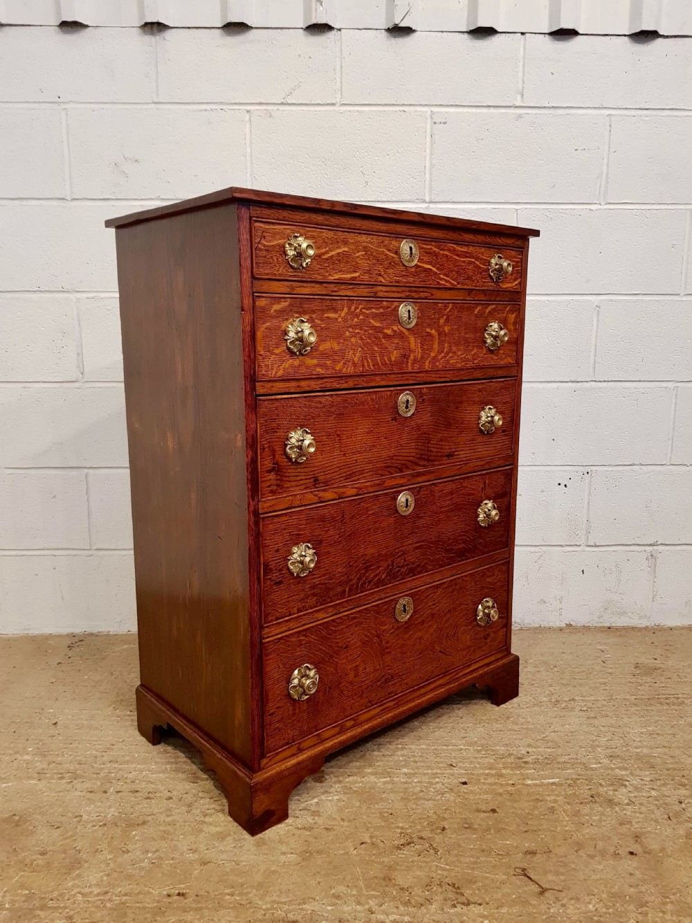 ANTIQUE REGENCY TALL NARROW OAK CHEST OF DRAWERS C1820 View VI