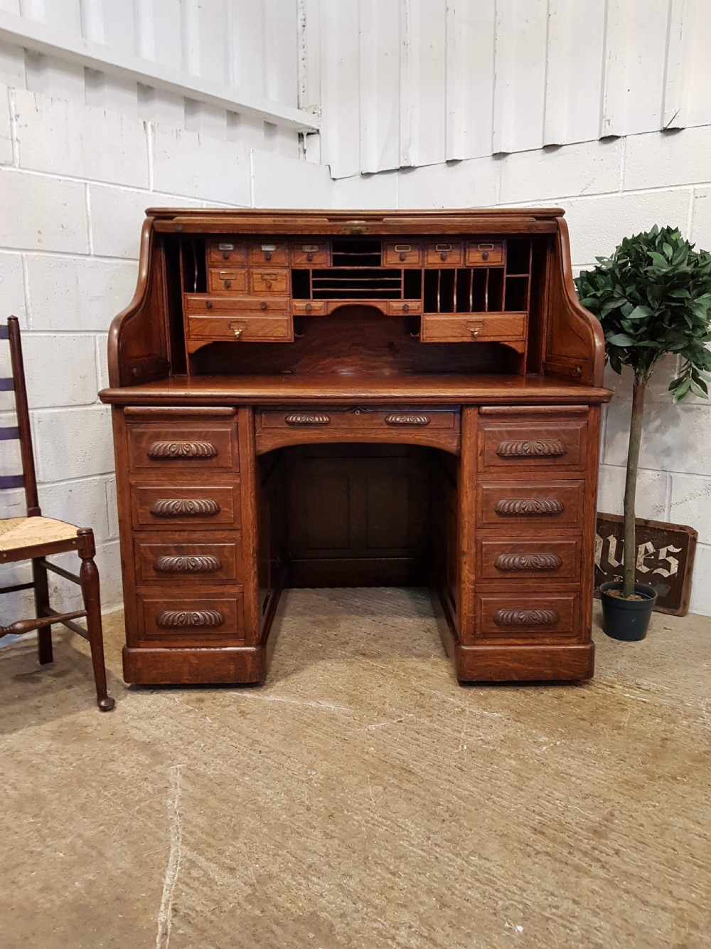 SUPERB ANTIQUE VICTORIAN OAK ROLL TOP DESK WITH SECRET DRAWERS C1880 View IX