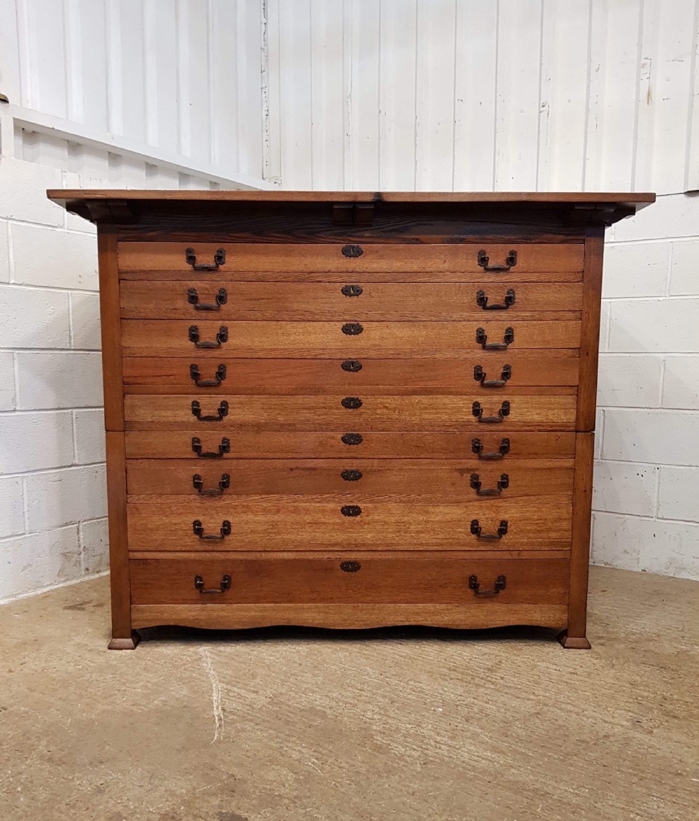 SUPERB ANTIQUE LATE VICTORIAN ARTS & CRAFTS LARGE OAK PLAN CHEST C1890 View IV