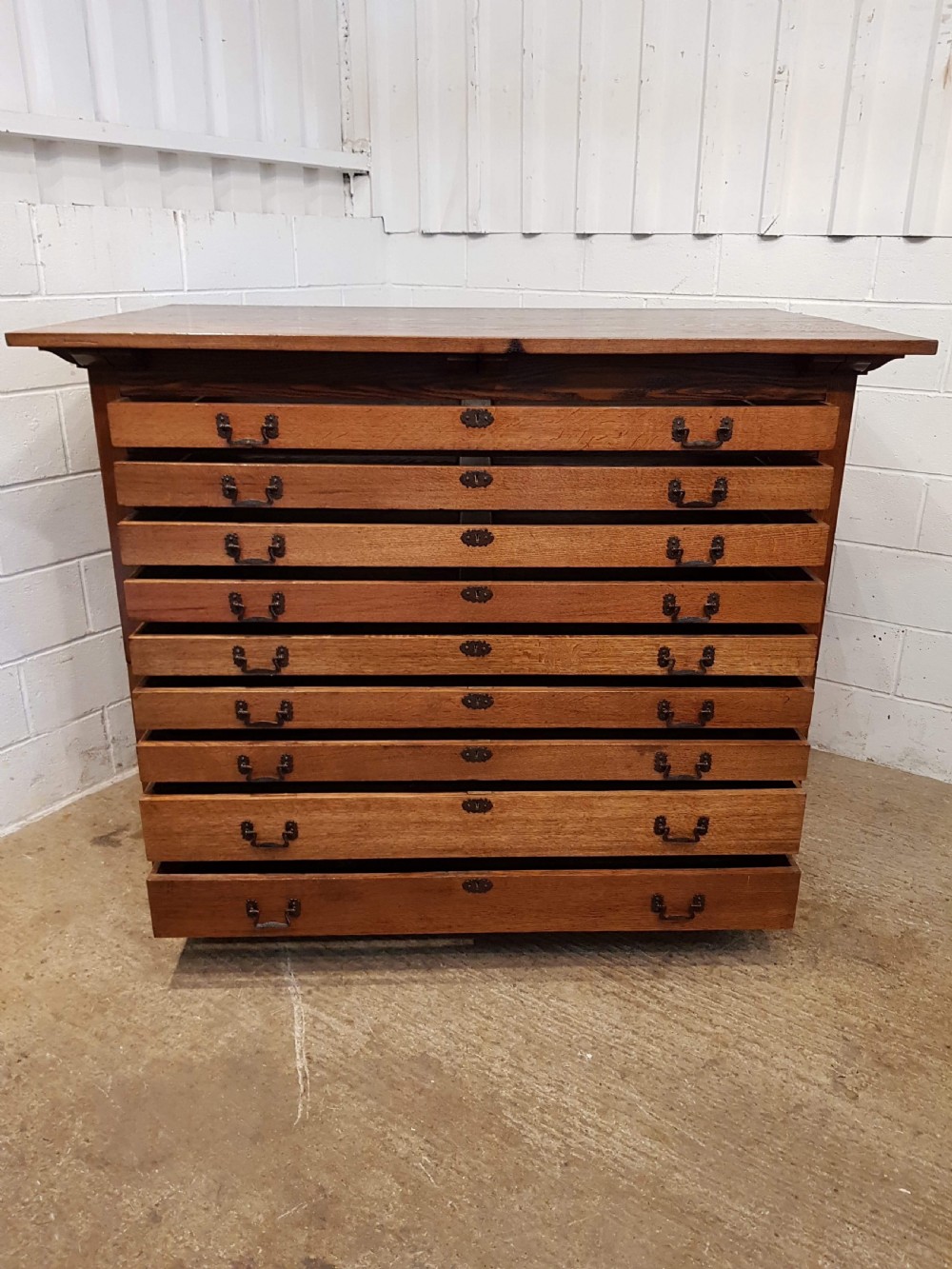 SUPERB ANTIQUE LATE VICTORIAN ARTS & CRAFTS LARGE OAK PLAN CHEST C1890 View VIII
