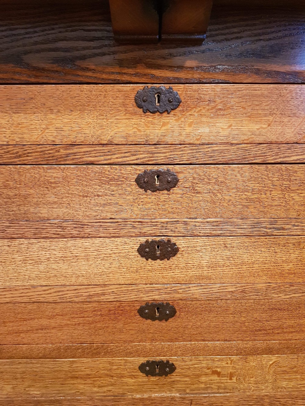 SUPERB ANTIQUE LATE VICTORIAN ARTS & CRAFTS LARGE OAK PLAN CHEST C1890 View IX
