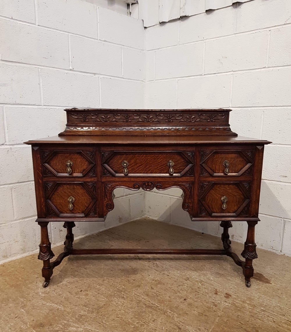 ANTIQUE OAK GEOMETRIC WRITING DESK C1920 View II