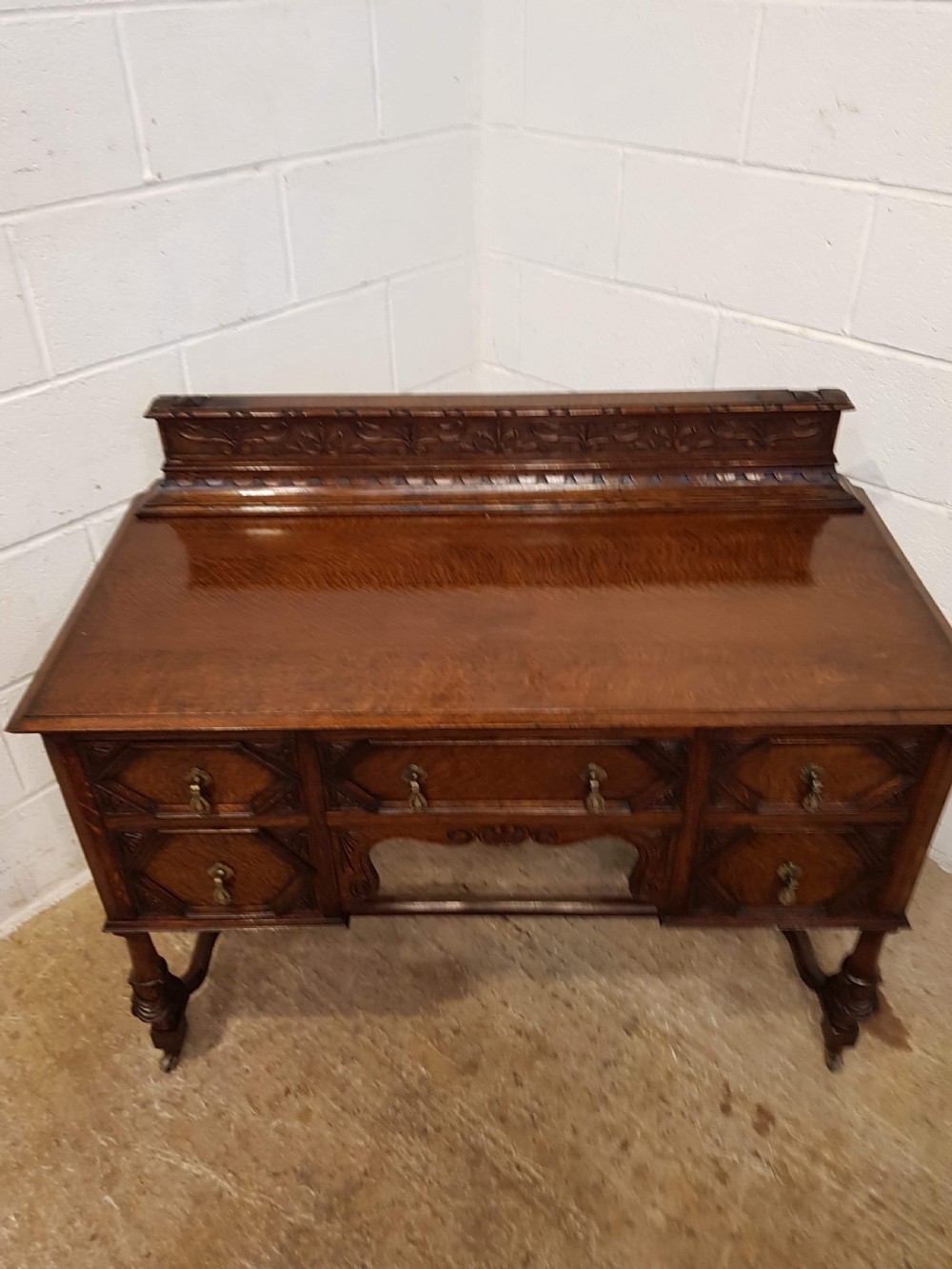 ANTIQUE OAK GEOMETRIC WRITING DESK C1920 View IV