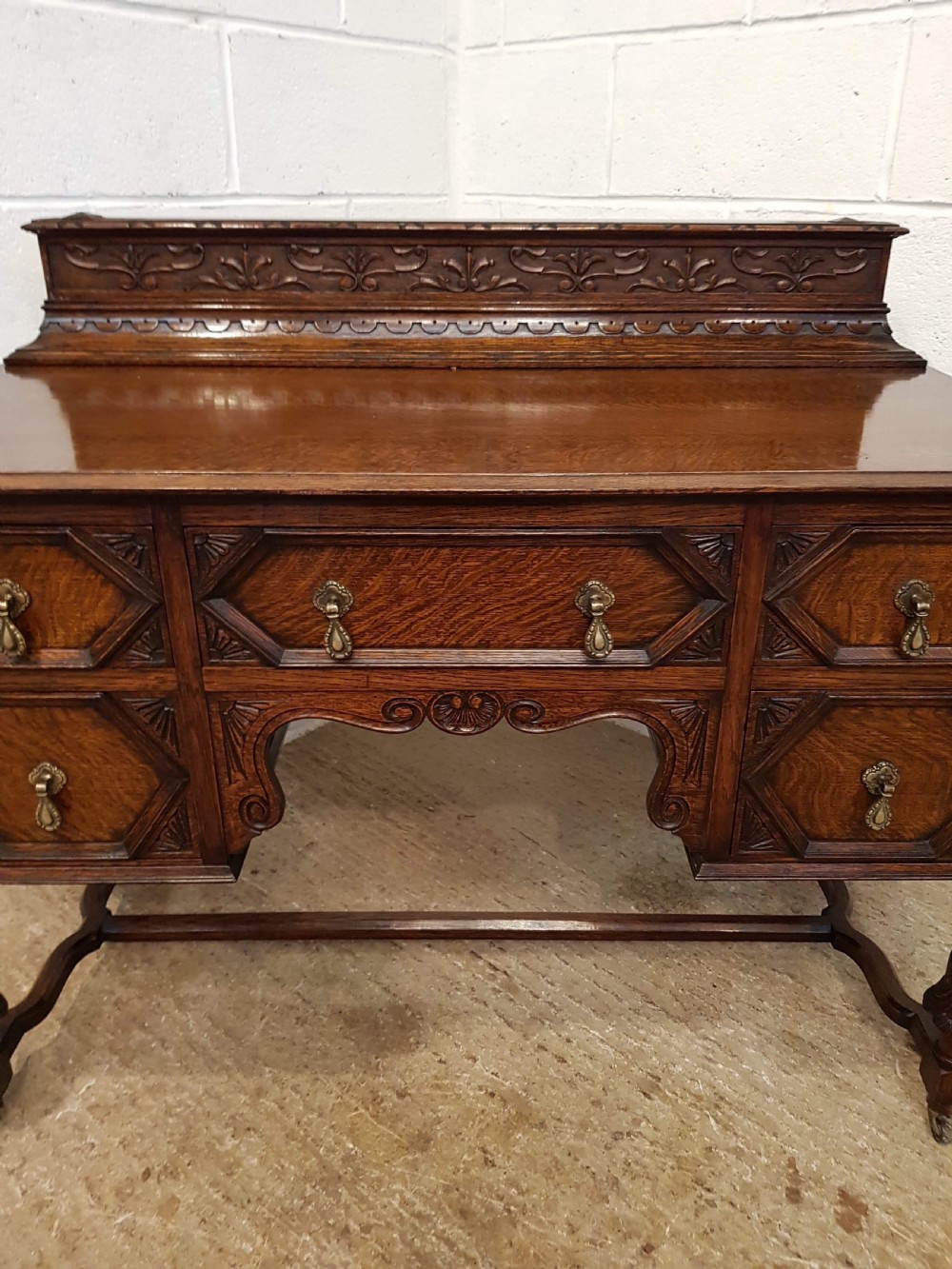 ANTIQUE OAK GEOMETRIC WRITING DESK C1920 View V