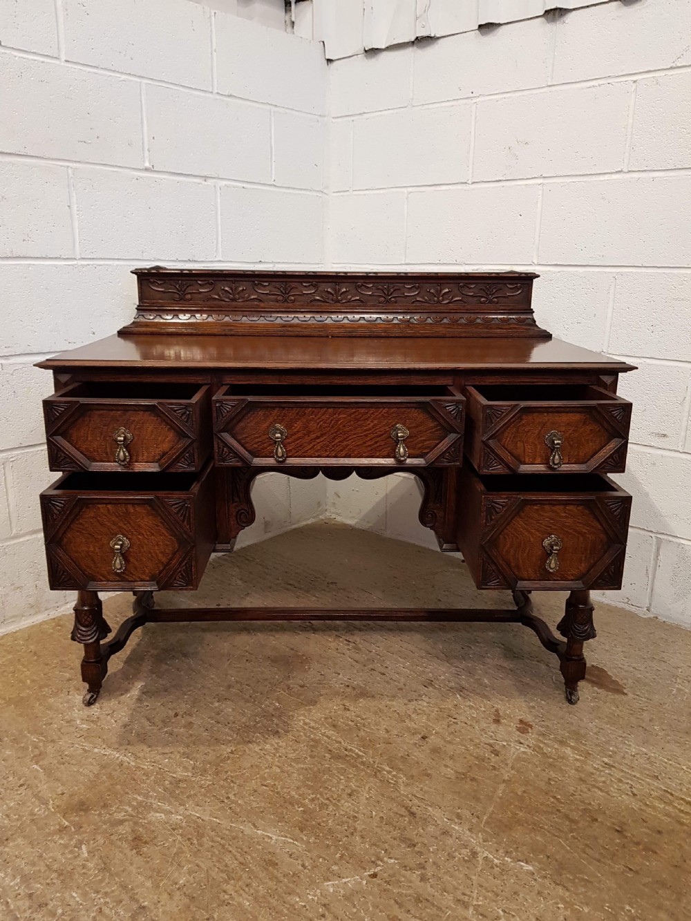 ANTIQUE OAK GEOMETRIC WRITING DESK C1920 View VI