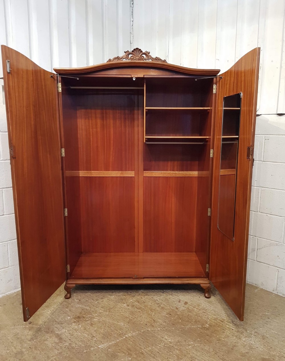 ANTIQUE PAIR QUEEN ANNE BURR WALNUT LADIES AND GENTS WARDROBES C 1920 View V