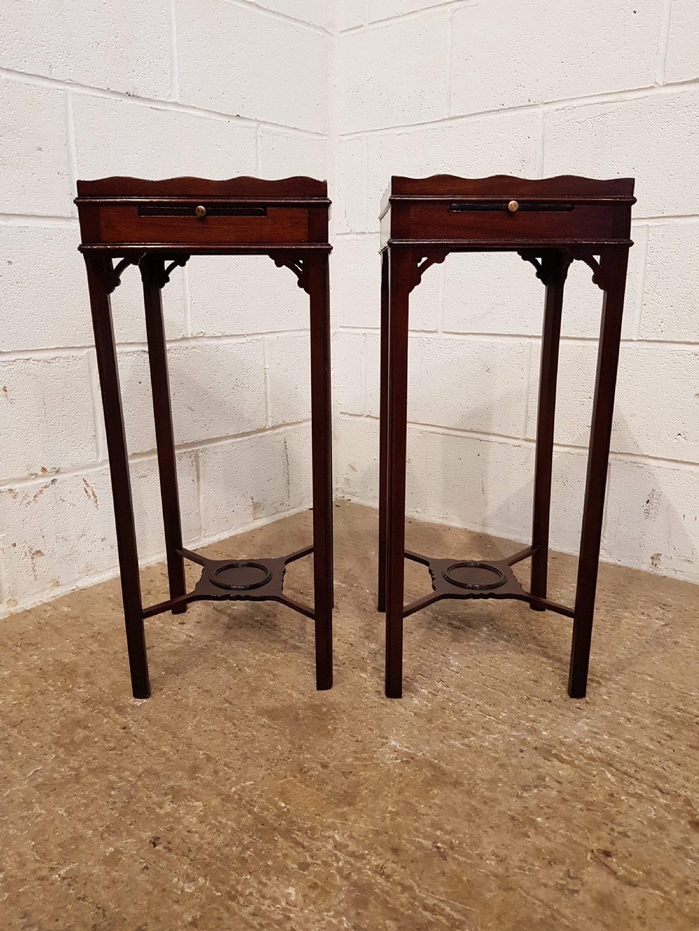 ANTIQUE PAIR EDWARDIAN CHIPPENDALE CUBAN MAHOGANY NIGHT STANDS C1900 View V