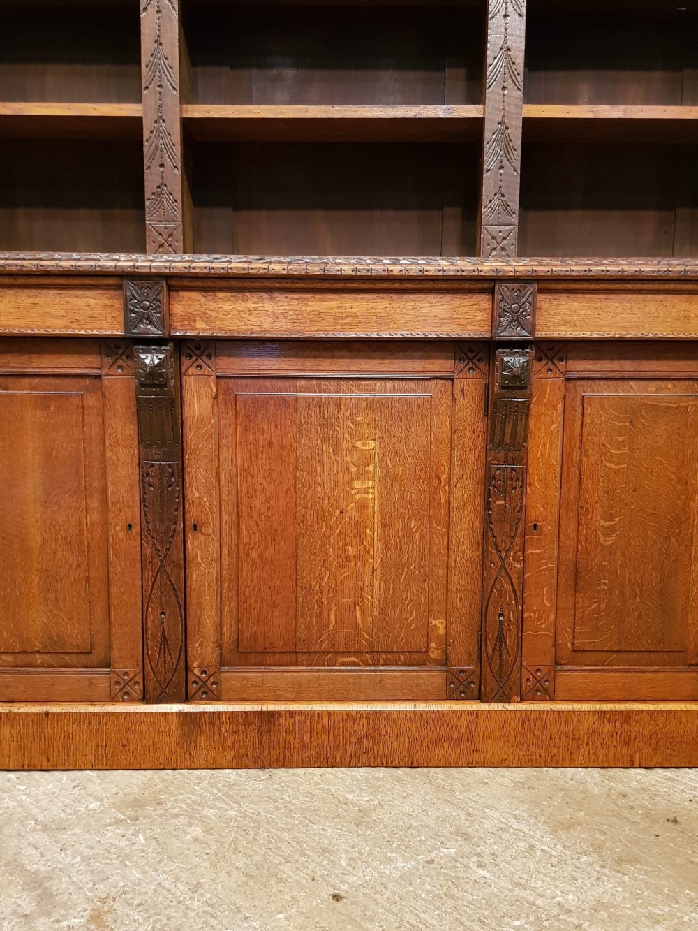 ANTIQUE LATE VICTORIAN AESTHETIC LARGE OAK LIBRARY BOOKCASE C1890 View V