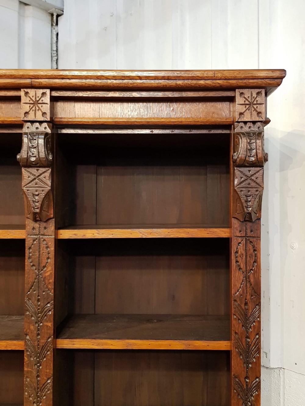 ANTIQUE LATE VICTORIAN AESTHETIC LARGE OAK LIBRARY BOOKCASE C1890 View VII