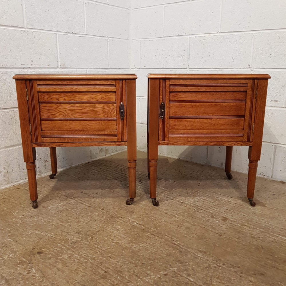 ANTIQUE PAIR EDWARDIAN GOLDEN OAK BEDSIDE CABINETS C1900 View IV