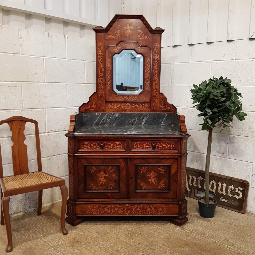 ANTIQUE 19TH CENTURY ITALIAN INLAID WALNUT & MARBLE  WASHSTAND DRESSING CHEST C1890