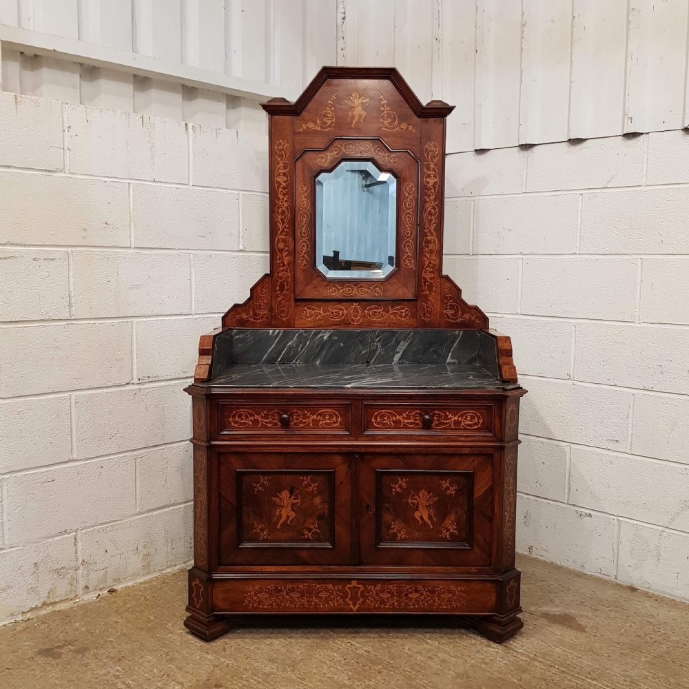 ANTIQUE 19TH CENTURY ITALIAN INLAID WALNUT & MARBLE  WASHSTAND DRESSING CHEST C1890 View II