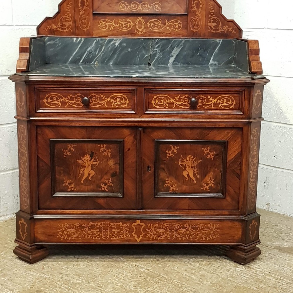 ANTIQUE 19TH CENTURY ITALIAN INLAID WALNUT & MARBLE  WASHSTAND DRESSING CHEST C1890 View III