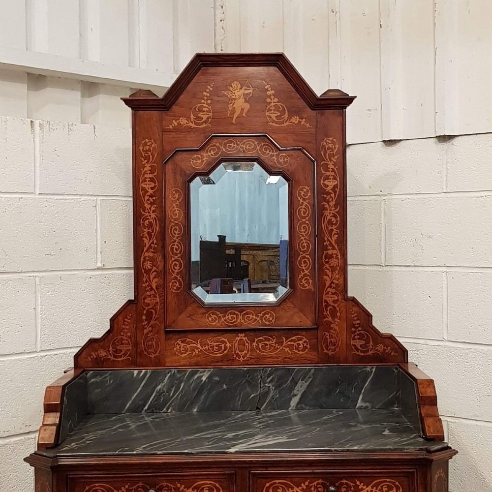 ANTIQUE 19TH CENTURY ITALIAN INLAID WALNUT & MARBLE  WASHSTAND DRESSING CHEST C1890 View IV