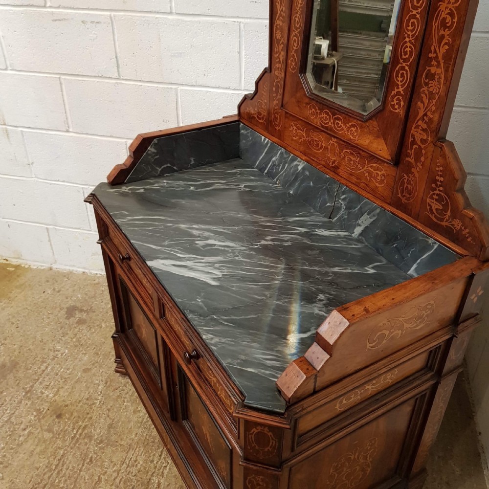 ANTIQUE 19TH CENTURY ITALIAN INLAID WALNUT & MARBLE  WASHSTAND DRESSING CHEST C1890 View VI