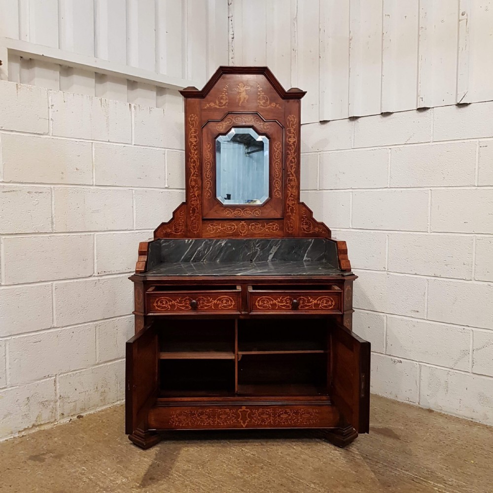 ANTIQUE 19TH CENTURY ITALIAN INLAID WALNUT & MARBLE  WASHSTAND DRESSING CHEST C1890 View VII