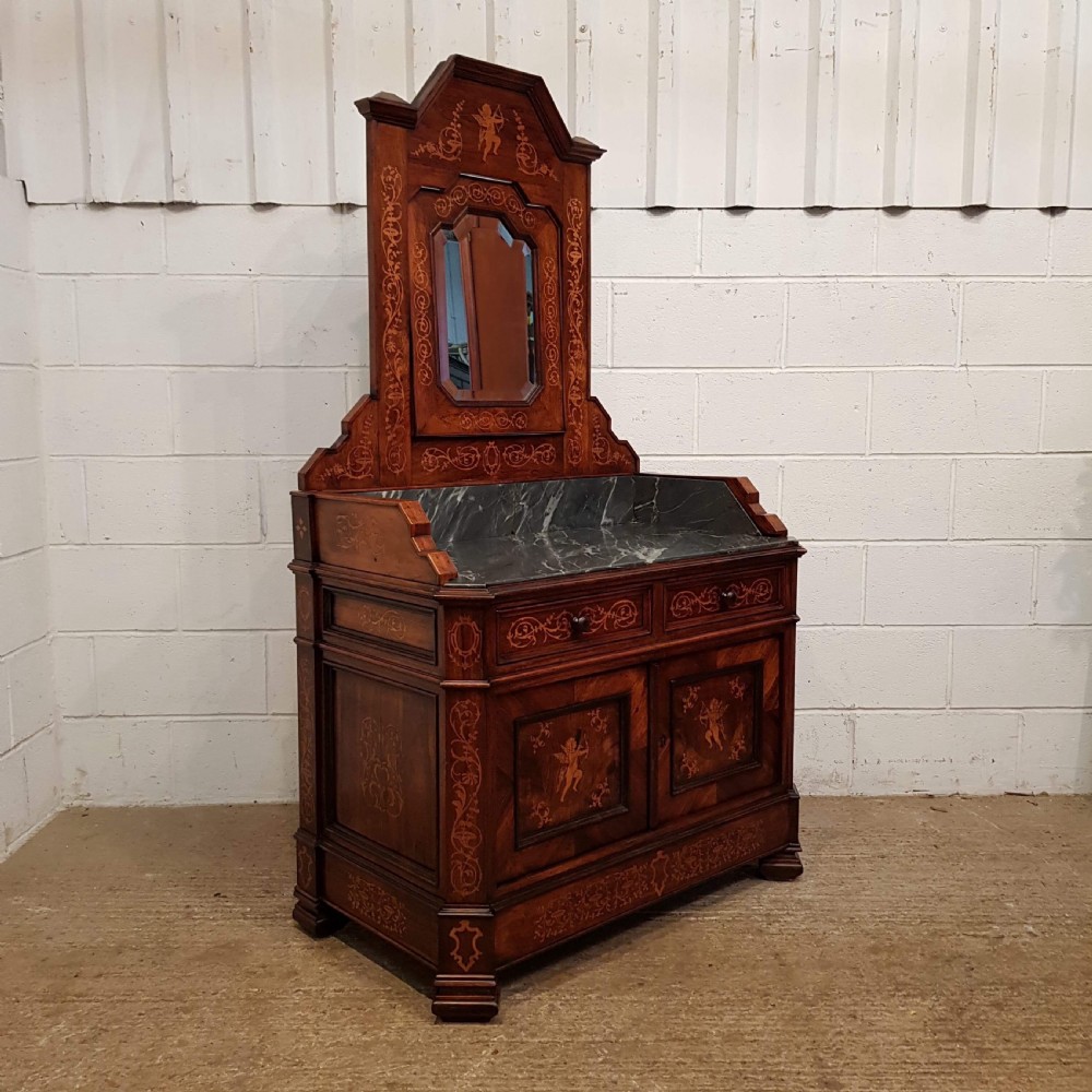 ANTIQUE 19TH CENTURY ITALIAN INLAID WALNUT & MARBLE  WASHSTAND DRESSING CHEST C1890 View VIII