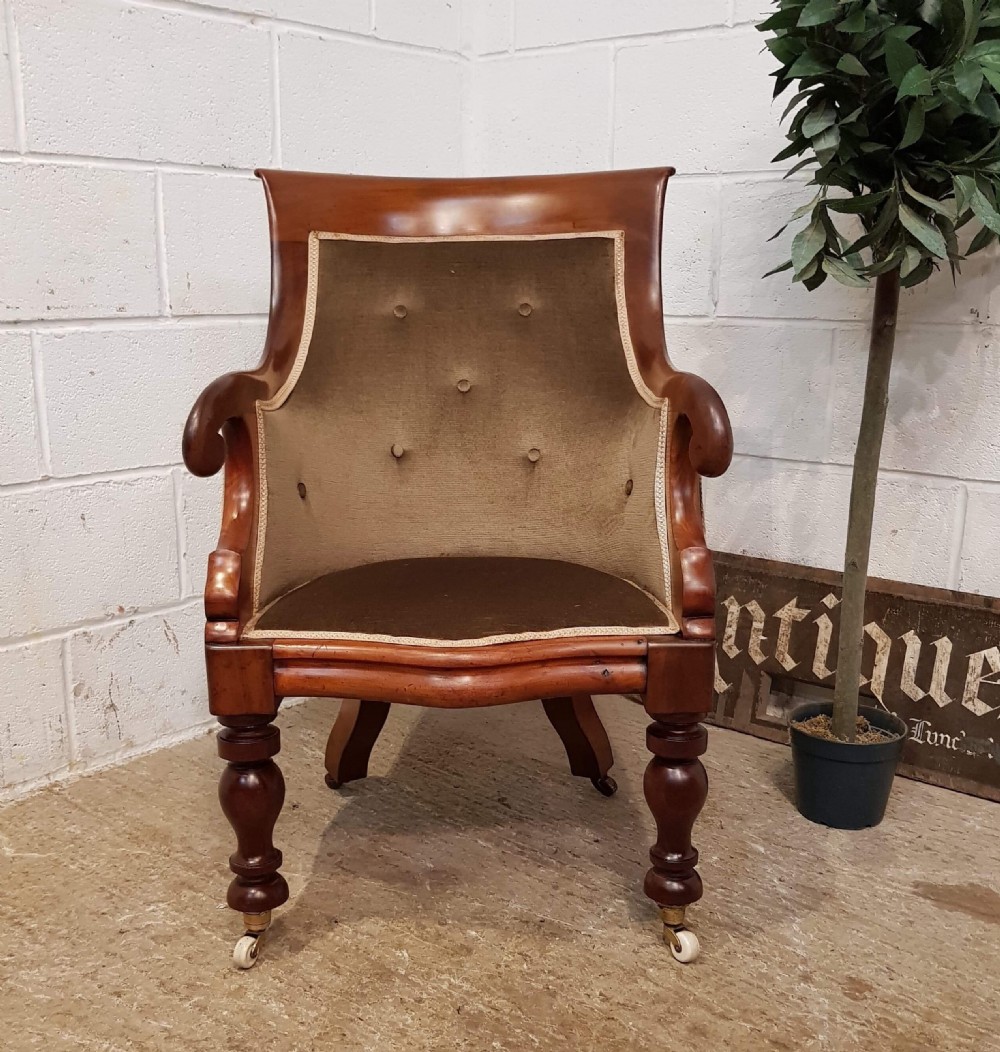  ANTIQUE WILLIAM 1V MAHOGANY TUB LIBRARY CHAIR C1830 View V