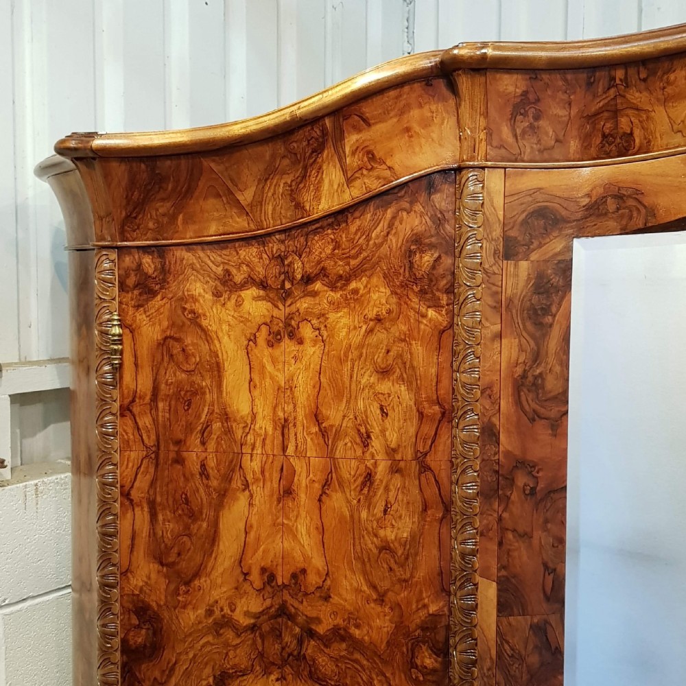 ANTIQUE LARGE FRENCH BURR WALNUT BOMBE ARMOIRE C1900 View III