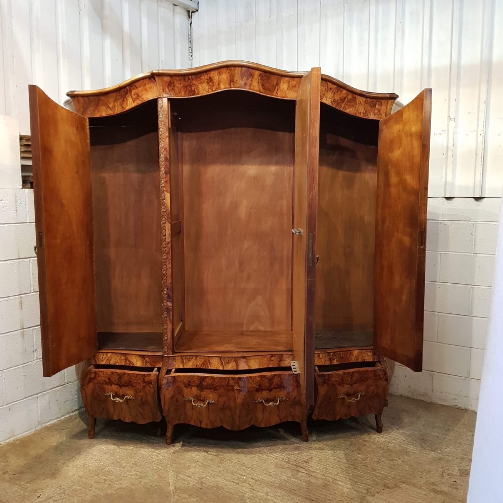 ANTIQUE LARGE FRENCH BURR WALNUT BOMBE ARMOIRE C1900 View IV