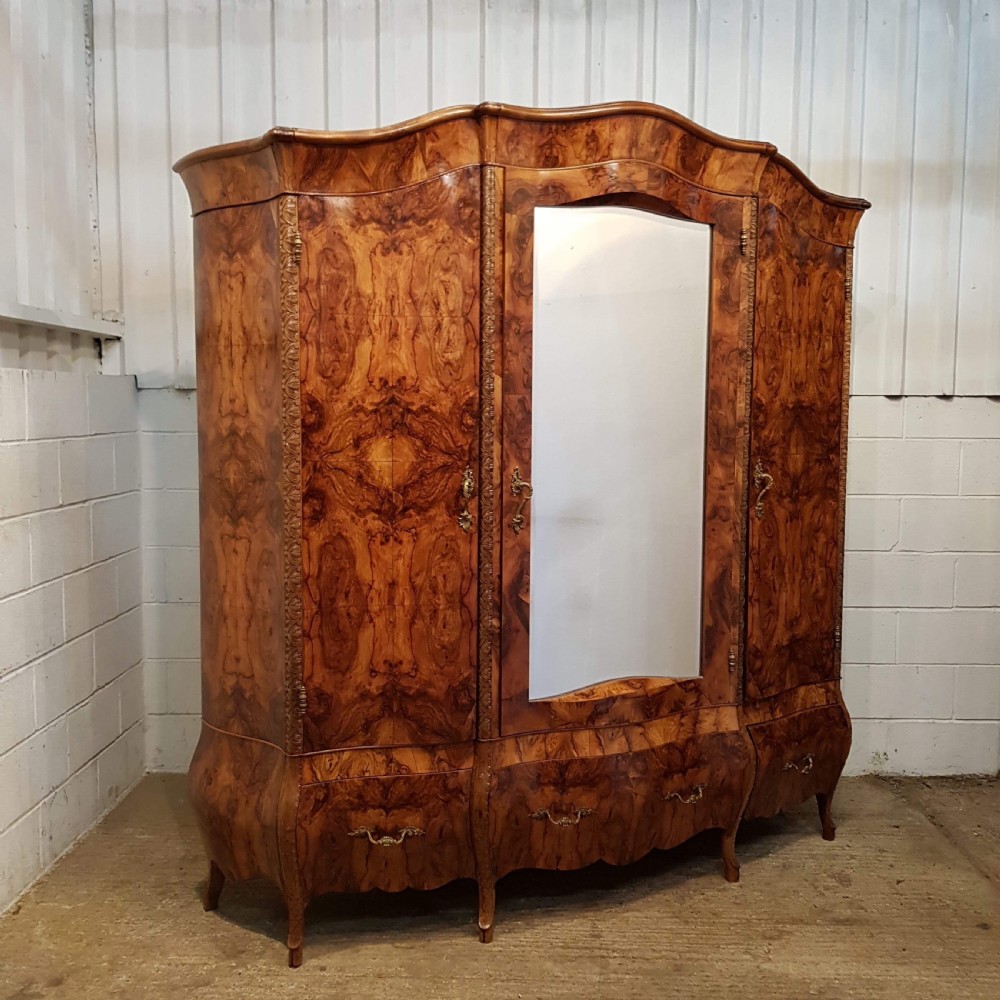ANTIQUE LARGE FRENCH BURR WALNUT BOMBE ARMOIRE C1900 View V