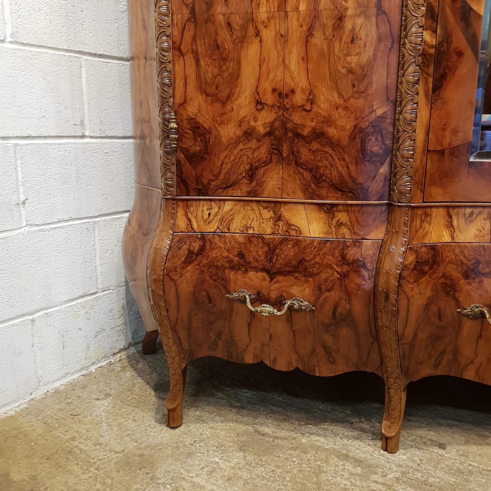 ANTIQUE LARGE FRENCH BURR WALNUT BOMBE ARMOIRE C1900 View VIII