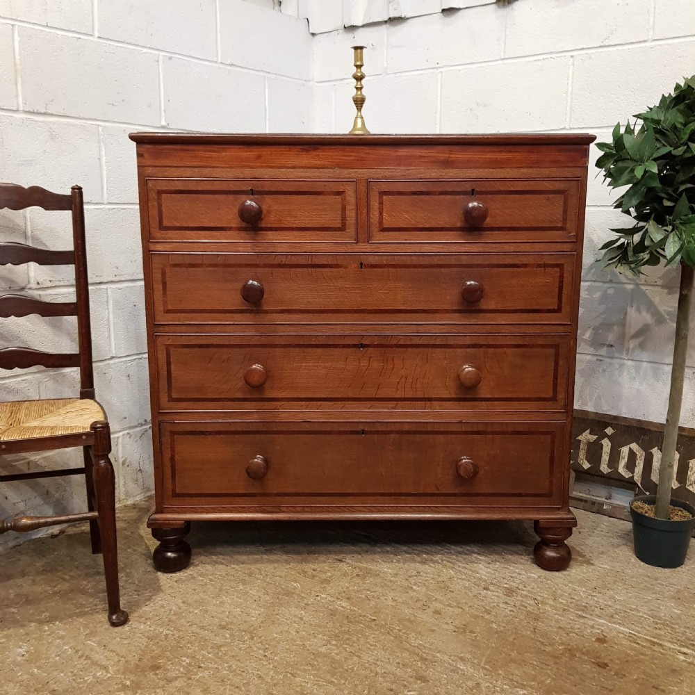 ANTIQUE EARLY VICTORIAN OAK AND MAHOGANY CHEST OF DRAWERS C1840