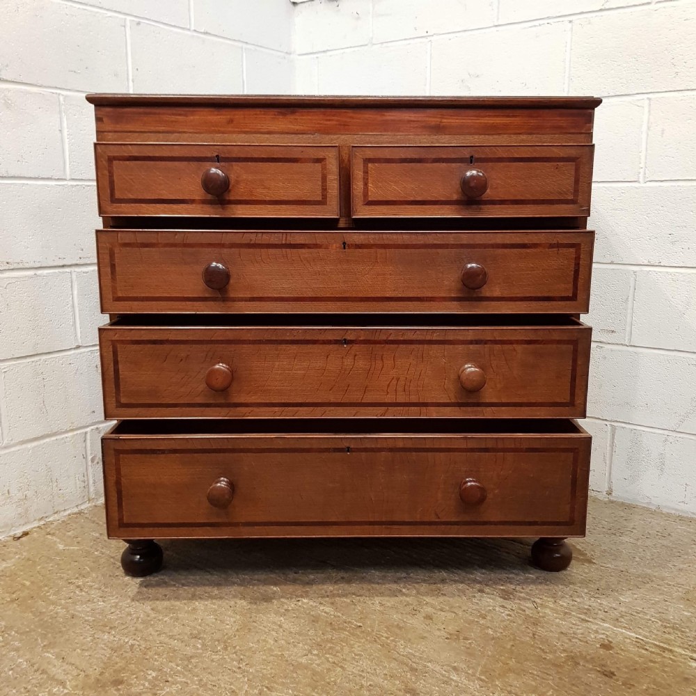 ANTIQUE EARLY VICTORIAN OAK AND MAHOGANY CHEST OF DRAWERS C1840 View III