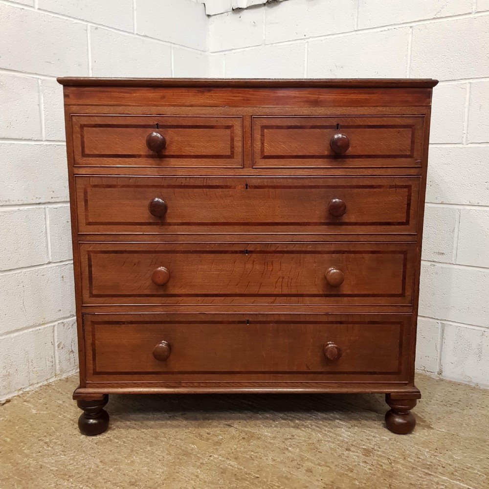 ANTIQUE EARLY VICTORIAN OAK AND MAHOGANY CHEST OF DRAWERS C1840 View IV