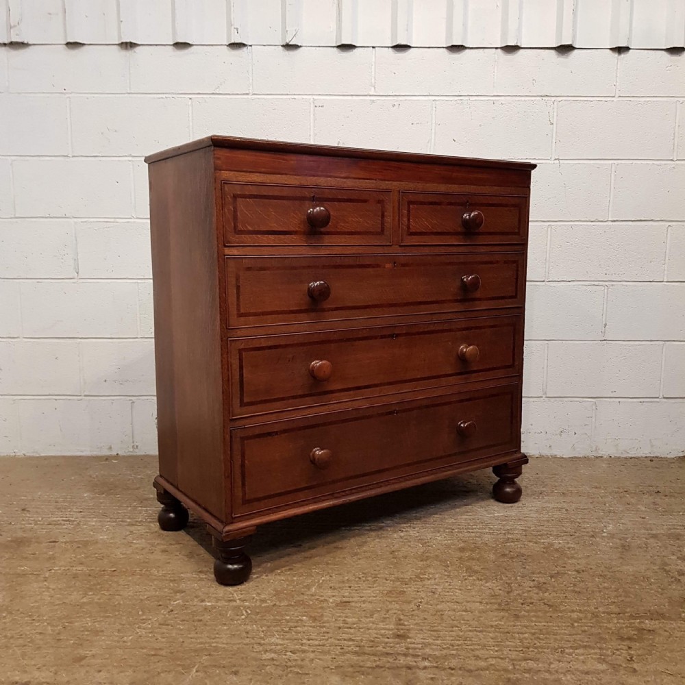 ANTIQUE EARLY VICTORIAN OAK AND MAHOGANY CHEST OF DRAWERS C1840 View V