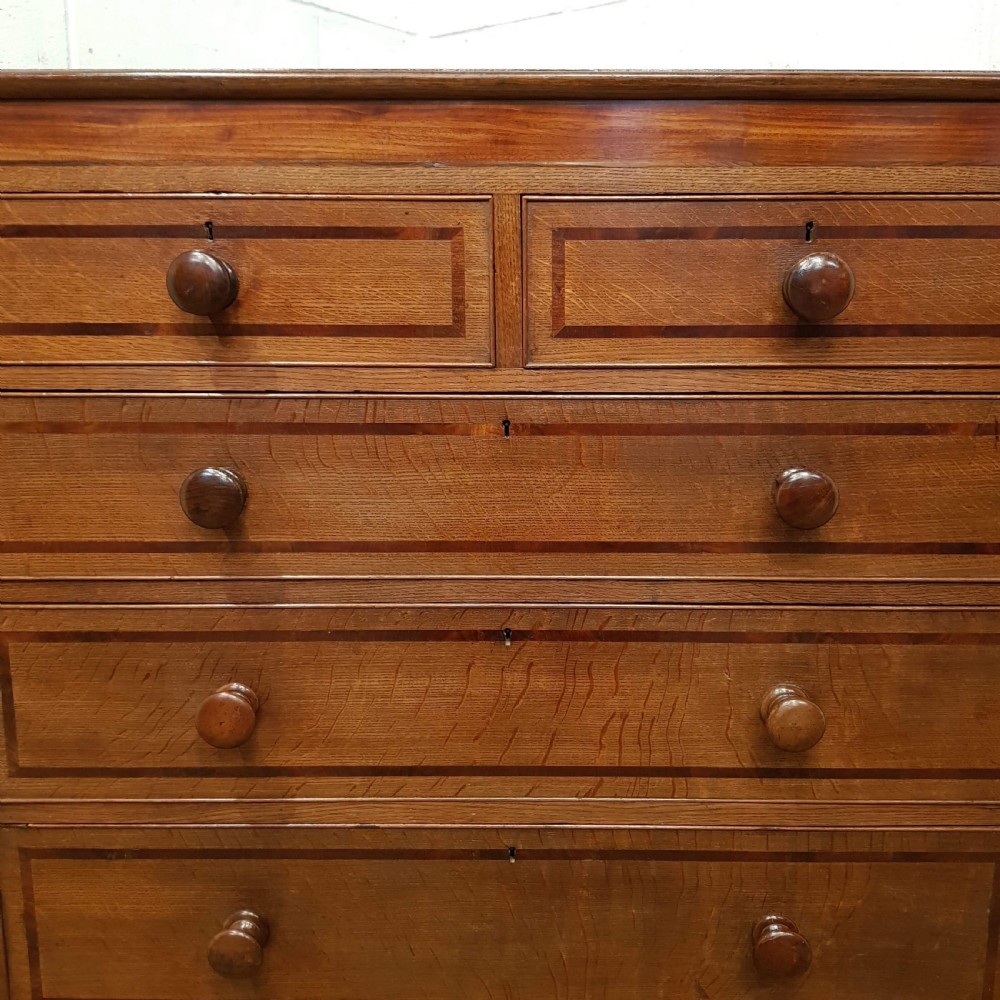 ANTIQUE EARLY VICTORIAN OAK AND MAHOGANY CHEST OF DRAWERS C1840 View VI