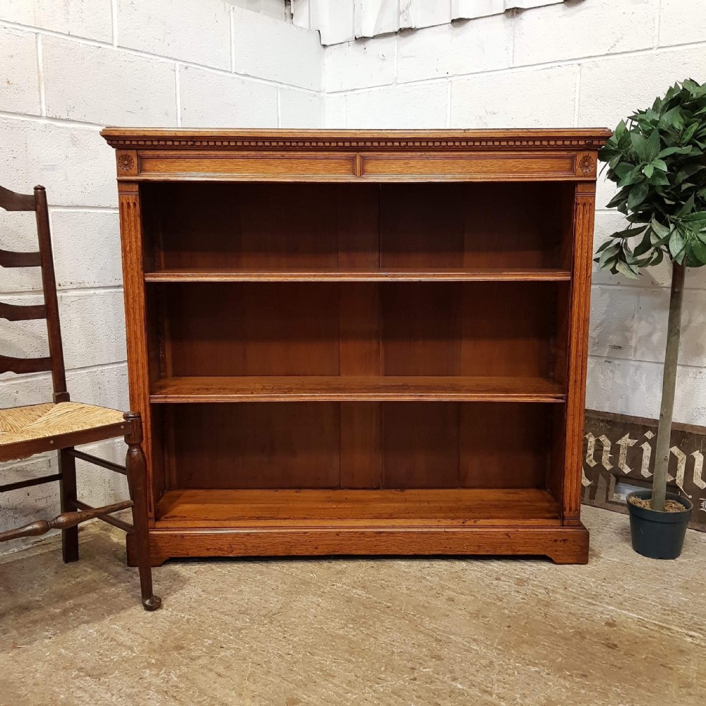 ANTIQUE VICTORIAN OAK OPEN BOOKCASE C1880