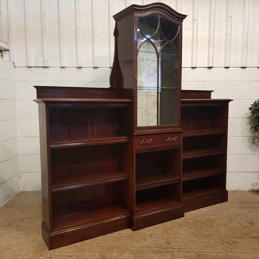 ANTIQUE ART NOUVEAU MAHOGANY ASTRAGAL GLAZED CABINET WITH OPEN BOOKCASE C1890 View II