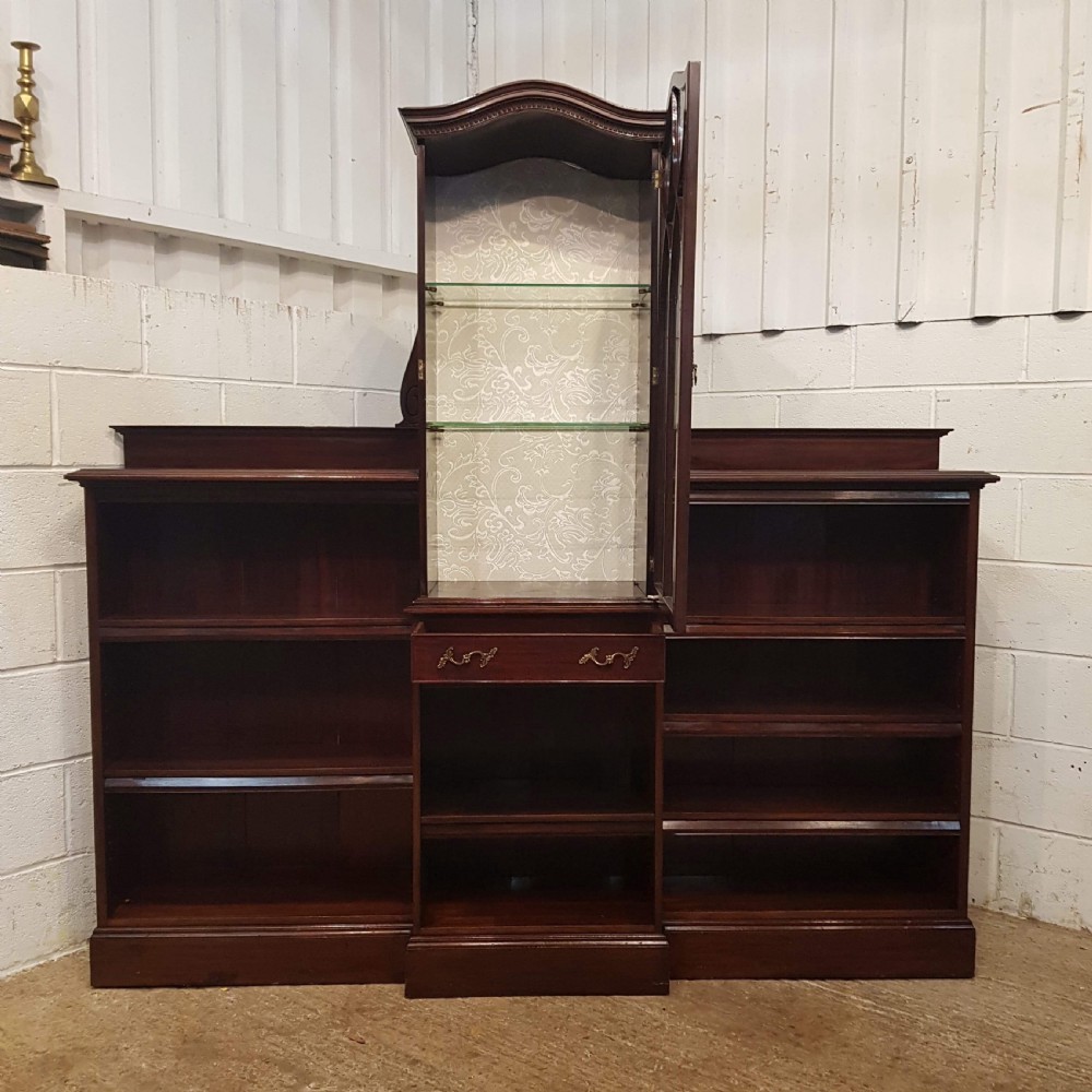 ANTIQUE ART NOUVEAU MAHOGANY ASTRAGAL GLAZED CABINET WITH OPEN BOOKCASE C1890 View V