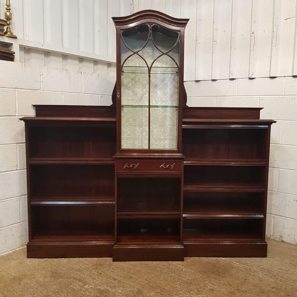 ANTIQUE ART NOUVEAU MAHOGANY ASTRAGAL GLAZED CABINET WITH OPEN BOOKCASE C1890 View VI