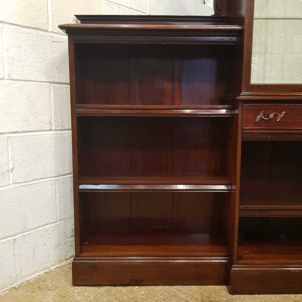 ANTIQUE ART NOUVEAU MAHOGANY ASTRAGAL GLAZED CABINET WITH OPEN BOOKCASE C1890 View VII