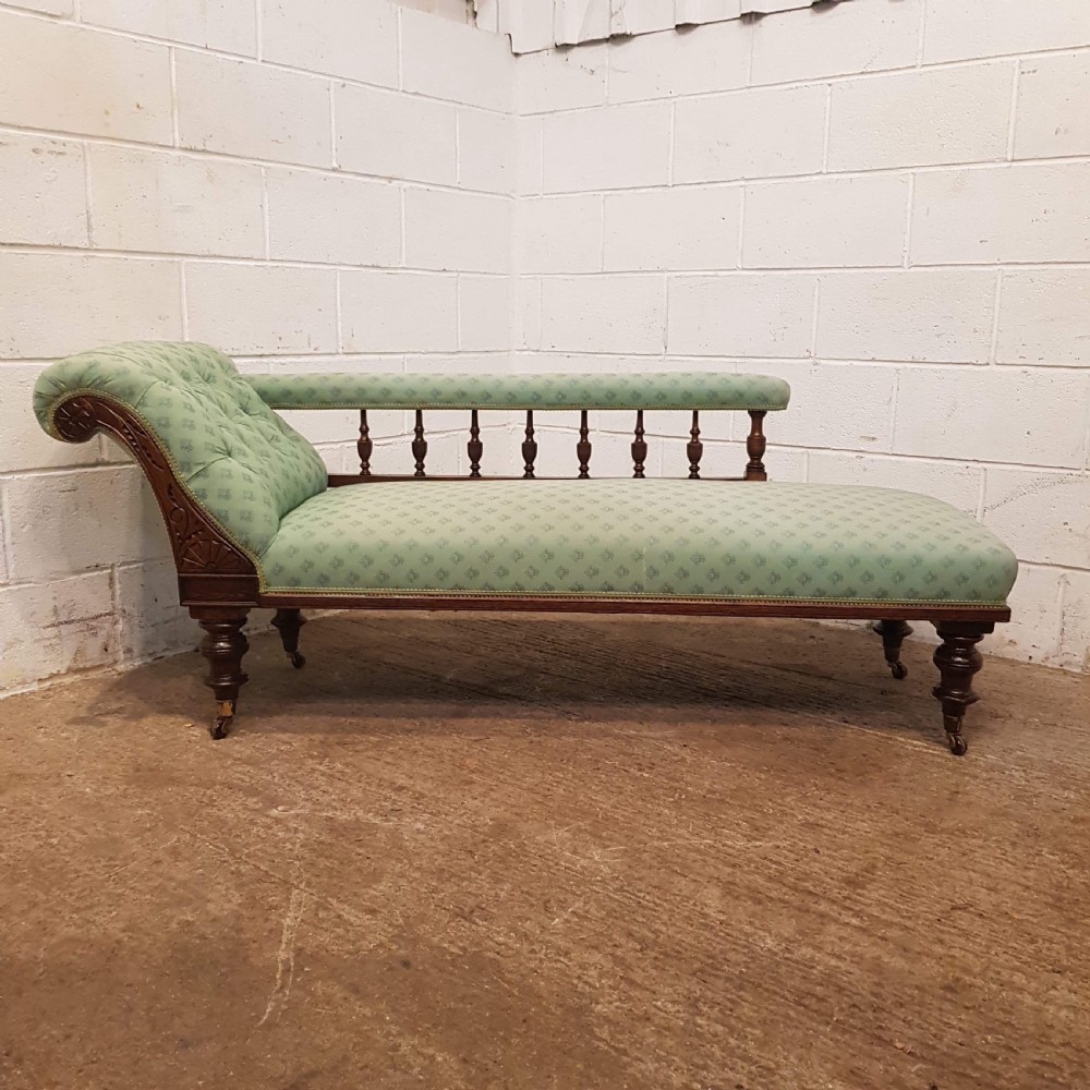 ANTIQUE ART NOUVEAU MAHOGANY CHAISE LONGUE C1890 View IV