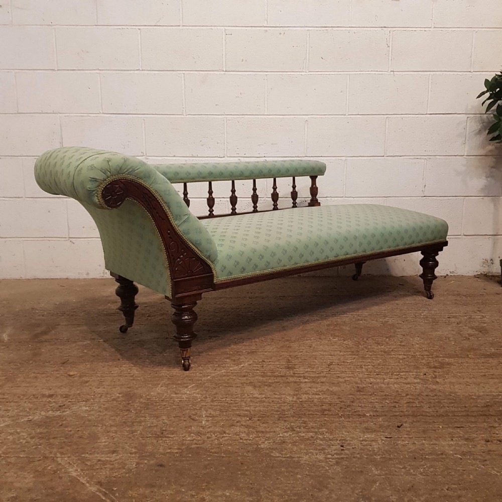 ANTIQUE ART NOUVEAU MAHOGANY CHAISE LONGUE C1890 View VI