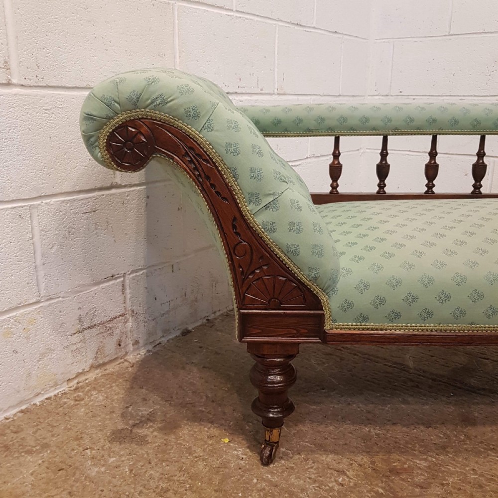 ANTIQUE ART NOUVEAU MAHOGANY CHAISE LONGUE C1890 View VII
