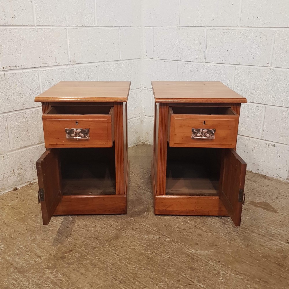 ANTIQUE PAIR ART NOUVEAU SATINWOOD BEDSIDE CABINETS C1890 View V