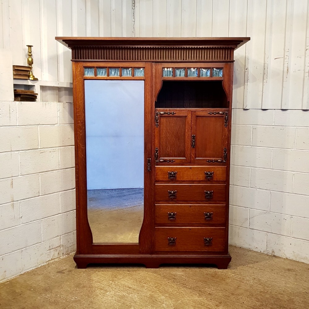 ANTIQUE ARTS & CRAFTS OAK WARDROBE COMPACTUM BY LIBERTY & CO C1890 View III