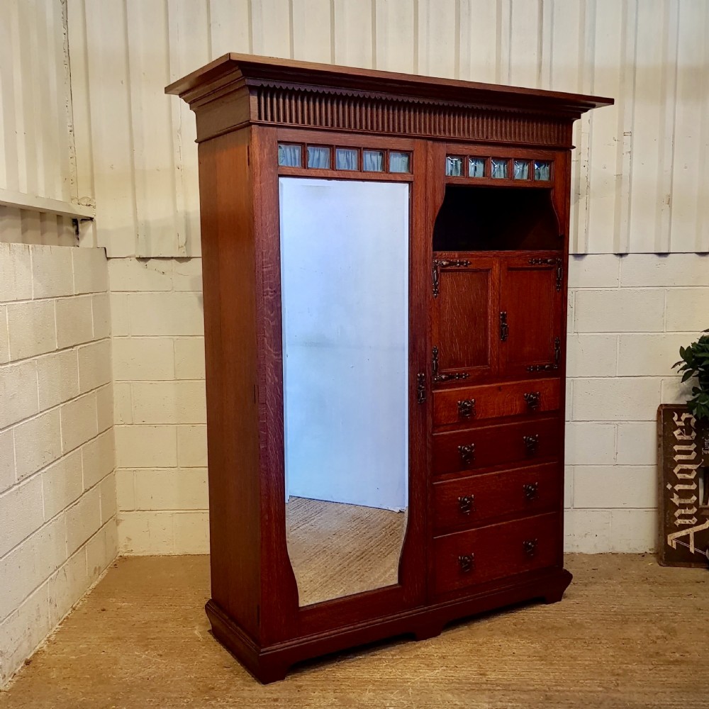 ANTIQUE ARTS & CRAFTS OAK WARDROBE COMPACTUM BY LIBERTY & CO C1890 View IV