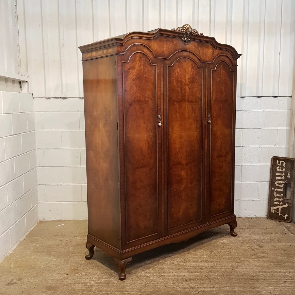 ANTIQUE BURR WALNUT TRIPLE WARDROBE C1920 View III