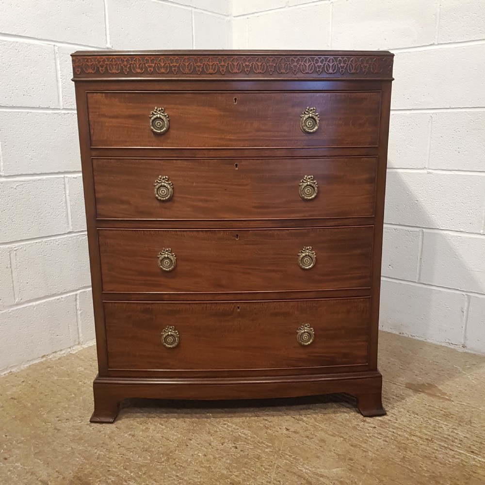 ANTIQUE EDWARDIAN MAHOGANY CHIPPENDALE BOW FRONT CHEST OF DRAWERS C1900 View IV