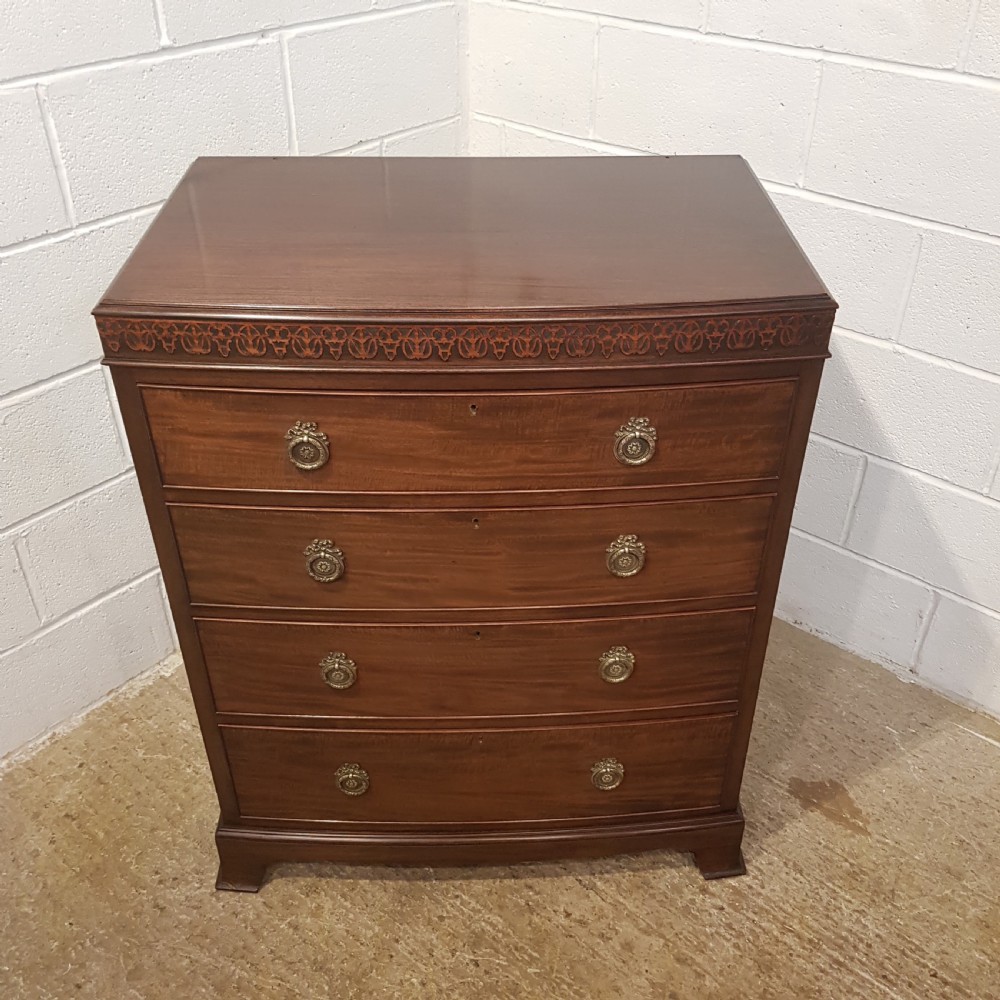 ANTIQUE EDWARDIAN MAHOGANY CHIPPENDALE BOW FRONT CHEST OF DRAWERS C1900 View V