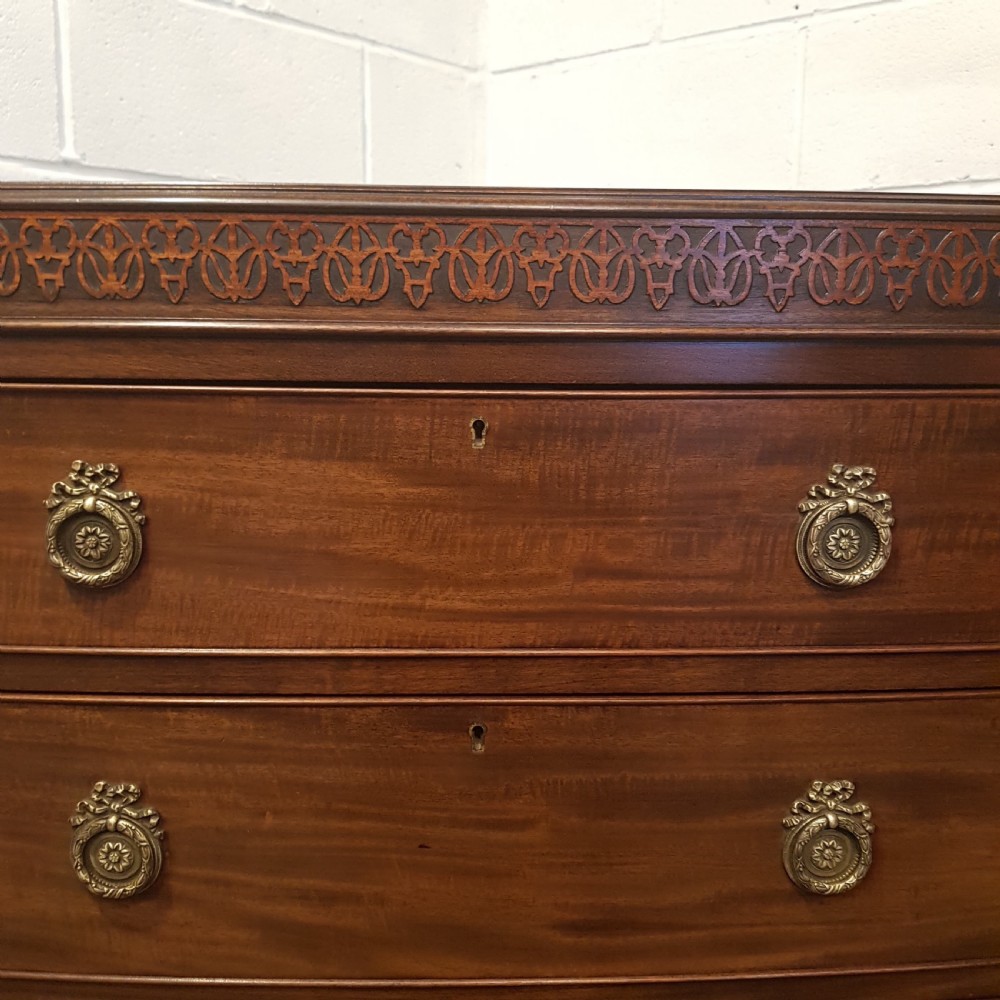 ANTIQUE EDWARDIAN MAHOGANY CHIPPENDALE BOW FRONT CHEST OF DRAWERS C1900 View VI