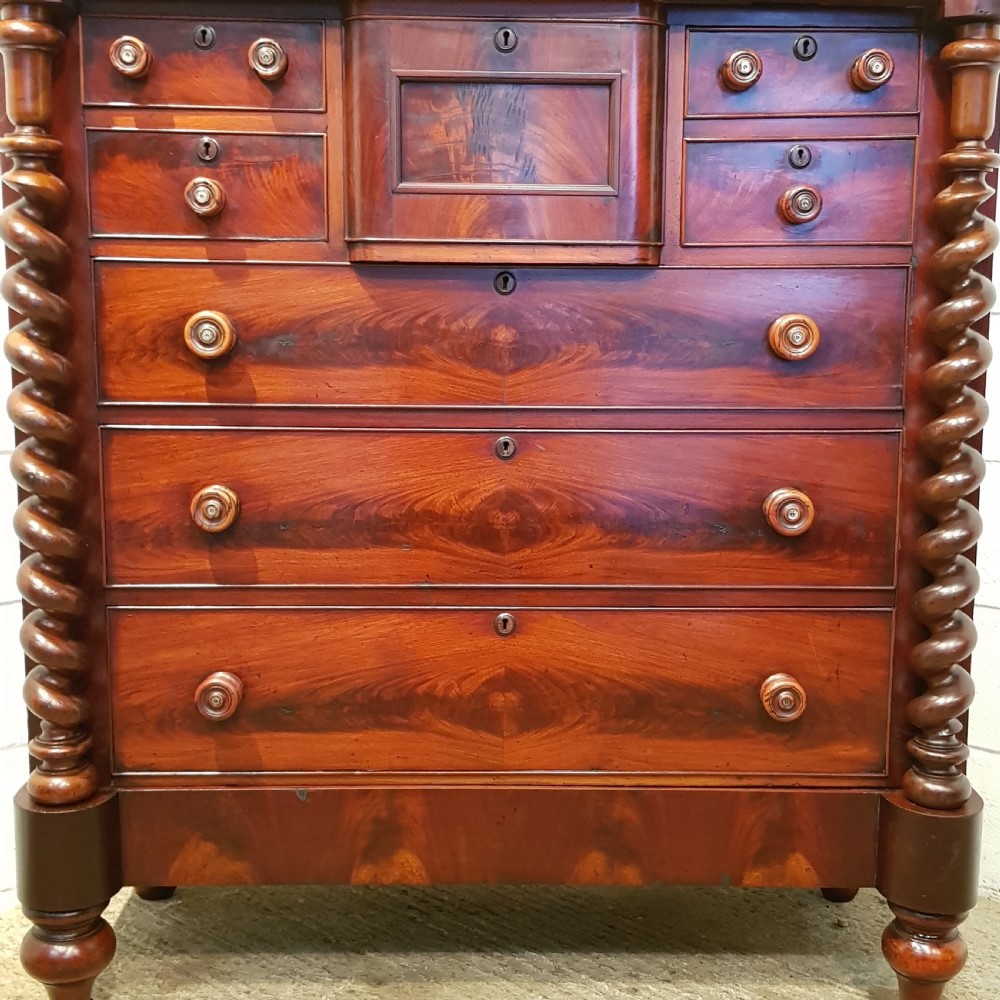 ANTIQUE VICTORIAN FLAMED MAHOGANY SCOTCH CHEST OF DRAWERS C1870 View IV