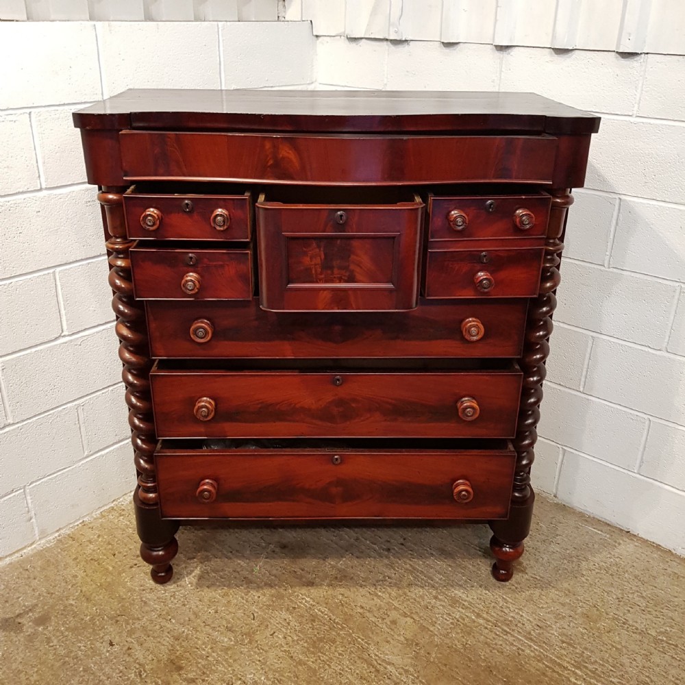 ANTIQUE VICTORIAN FLAMED MAHOGANY SCOTCH CHEST OF DRAWERS C1870 View VI